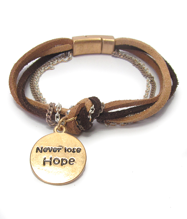 Religious inspiration multi leather magnetic bracelet - never lose hope