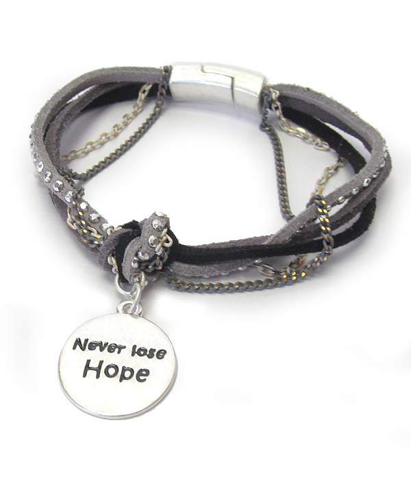 Religious inspiration multi leather magnetic bracelet - never lose hope