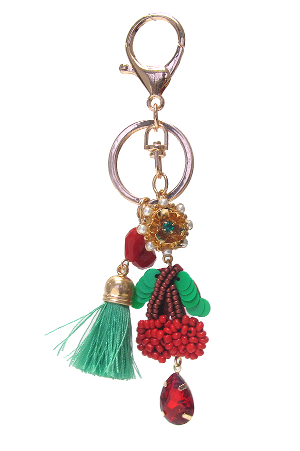Multi bead cherry key chain