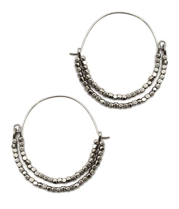 Multi metal bead double wire hoop earring