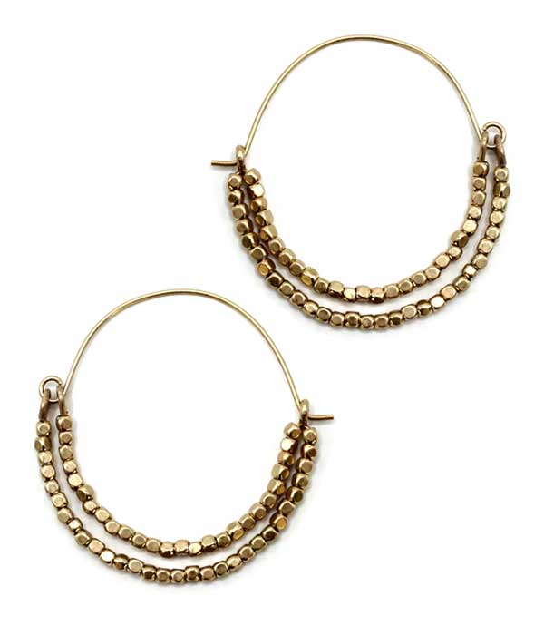 Multi metal bead double wire hoop earring