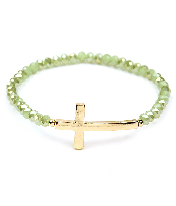 Multi facet stone cross stretch bracelet