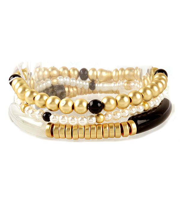 Multi mixed bead and acrylic tube 3 stretch bracelet set