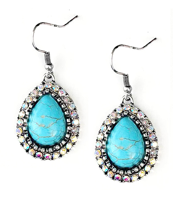 CRYSTAL AND TURQUOISE TEARDROP EARRING