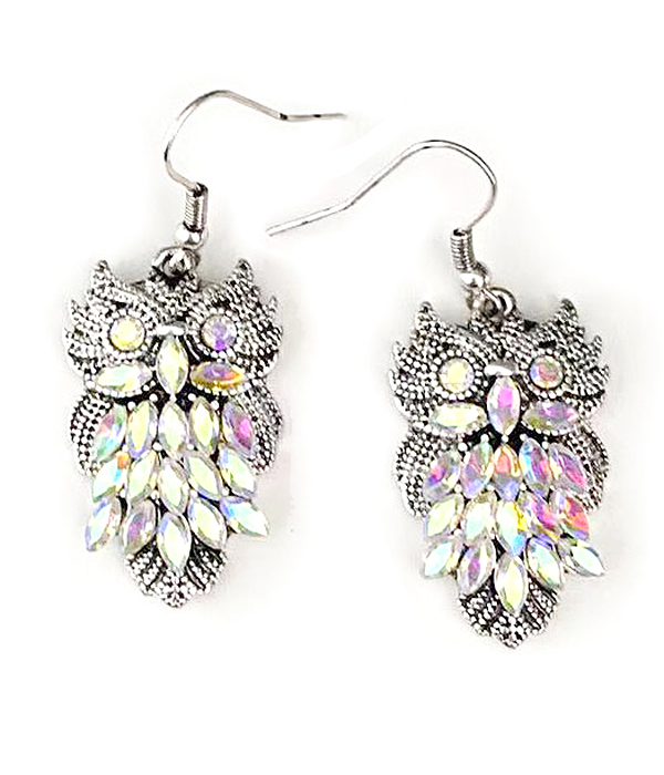 Multi crystal owl earring