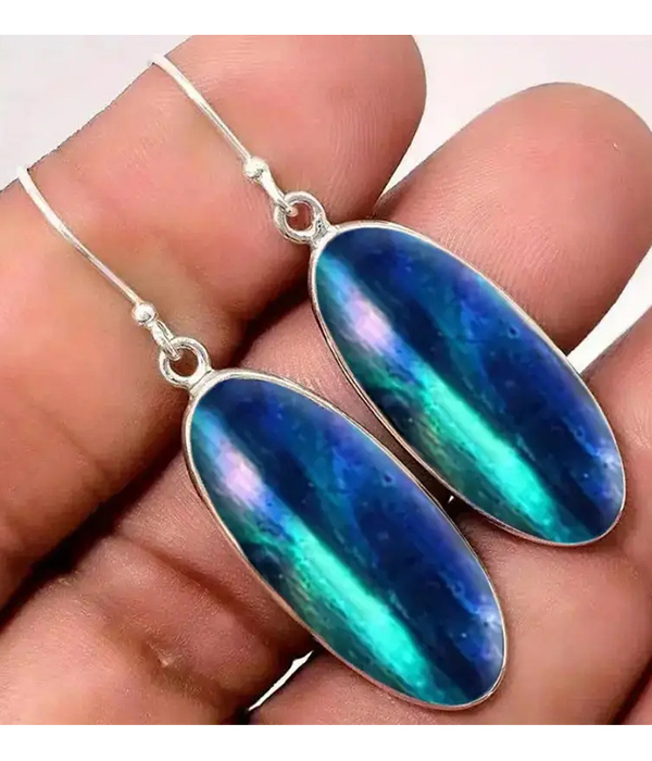 Stone paint oval earring - labradorite