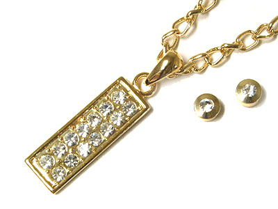 Dual line crystal pendant necklace and post earring set
