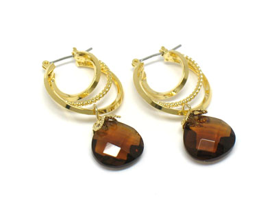 Facet crystal drop and small triple hoop earring - hoops