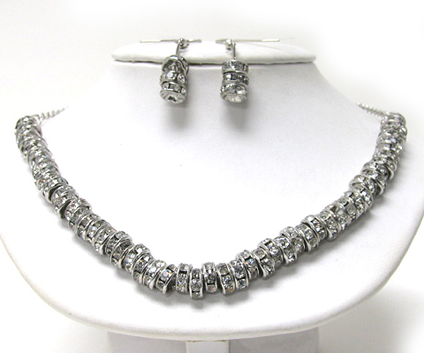 Crystal rondel ring link necklace earrign set