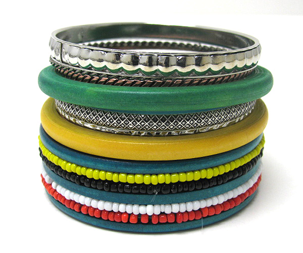 Multi row mishmash spring bangle set