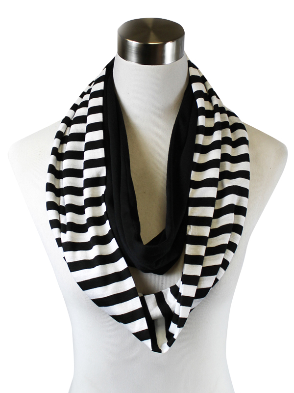 Stripe solid combie infinity scarf - 25% viscose 75% polyester