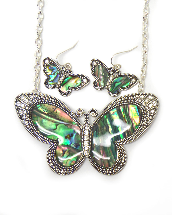 Abalone stone butterfly necklace set