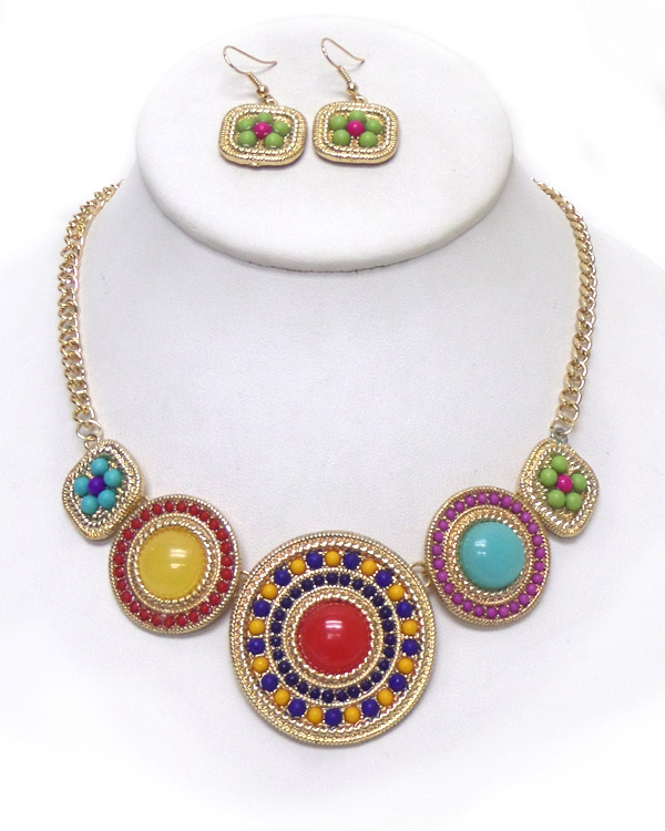 Round casting with multiple beads necklace set