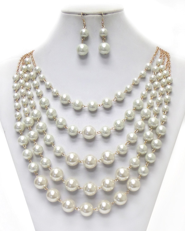 5 layer pearls necklace set