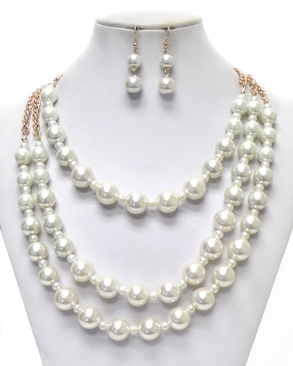 3 layer pearls necklace set 
