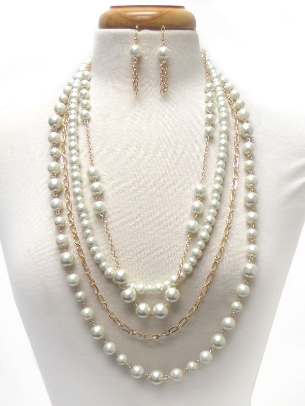 4 rows of chain and pearls necklace set