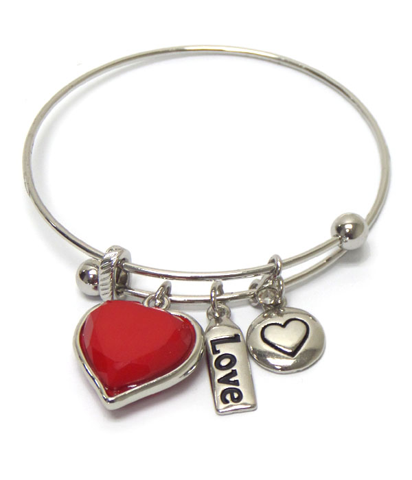 Heart charm dangle bangle bracelet -valentine