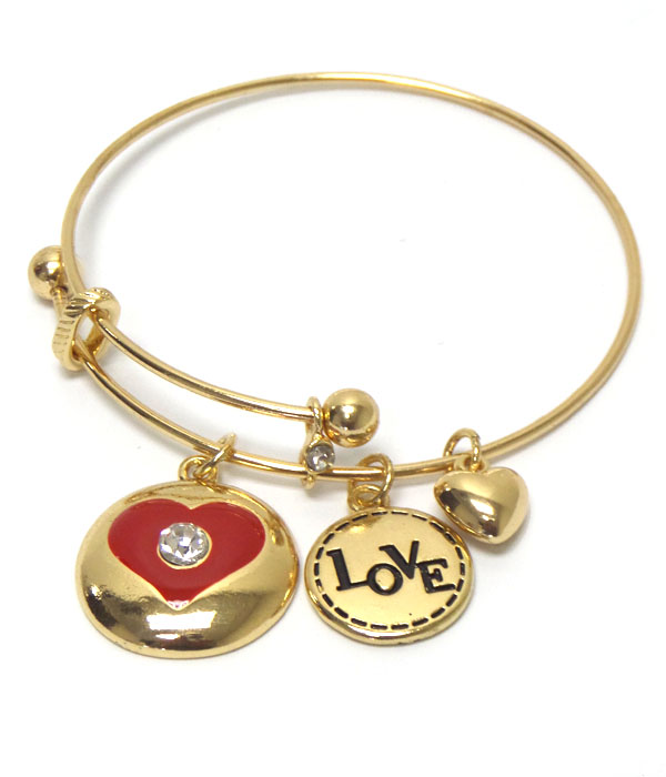 Heart charm dangle bangle bracelet -valentine