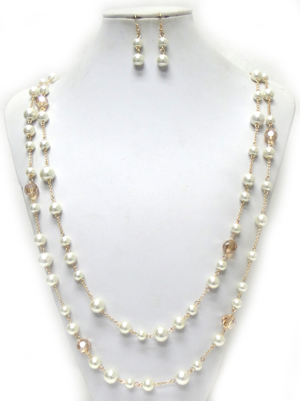 Double layer of pearls necklace set