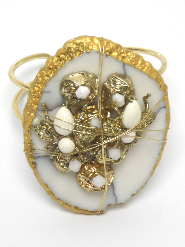 Multi beads on stone with covered wire cuff bracelet