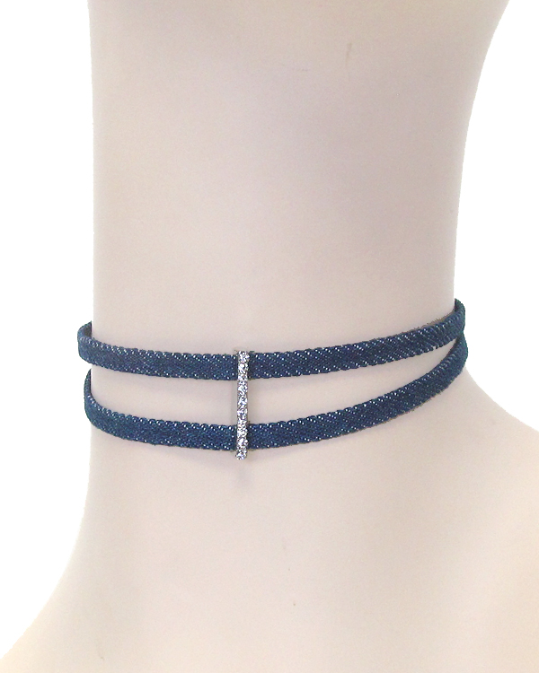 CRYSTAL BAR DENIM CHOKER NECKLACE