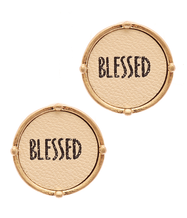 Religious inspiration leather round stud earring