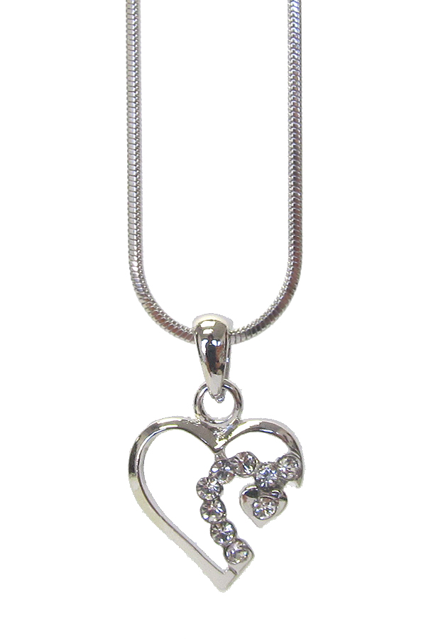 WHITEGOLD PLATING CRYSTAL HEART PENDANT NECKLACE -valentine