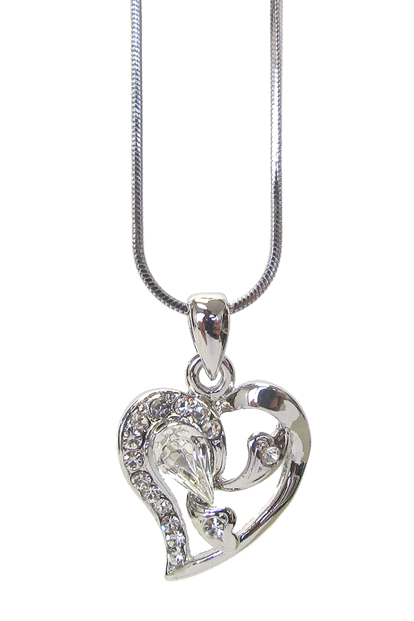 WHITEGOLD PLATING CRYSTAL HEART PENDANT NECKLACE -valentine