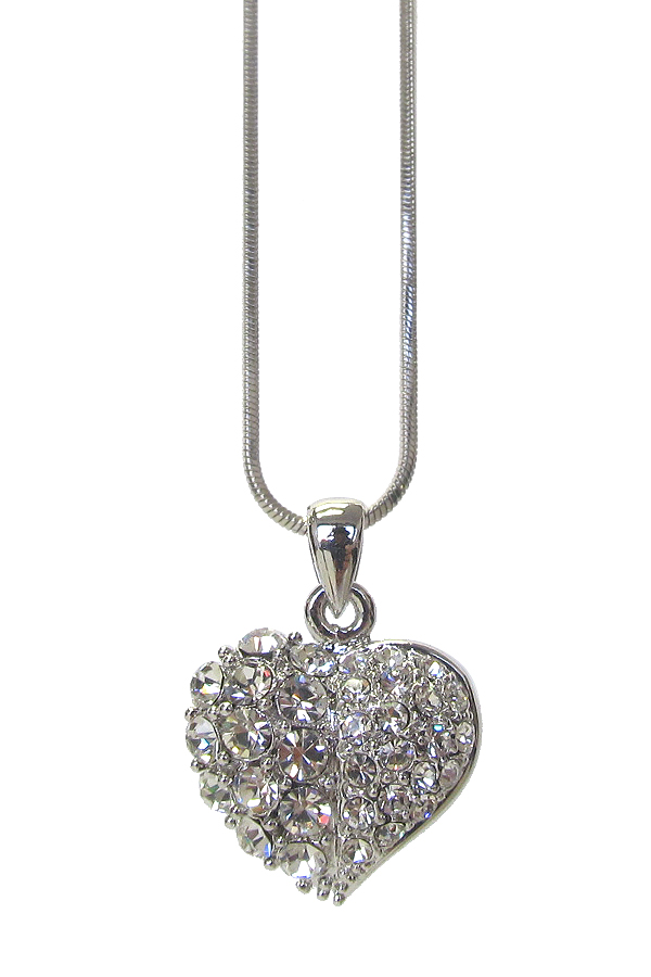 WHITEGOLD PLATING CRYSTAL HEART PENDANT NECKLACE -valentine