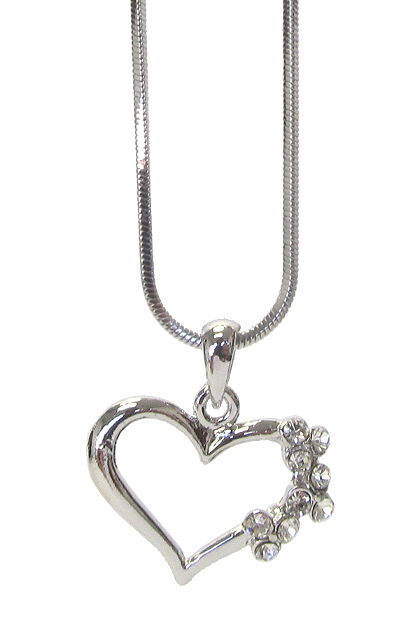 MADE IN KOREA WHITEGOLD PLATING CRYSTAL HEART PENDANT NECKLACE -valentine