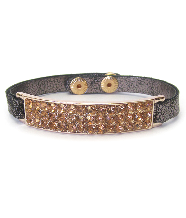 CRYSTAL BAR LEATHERETTE BAND BRACELET