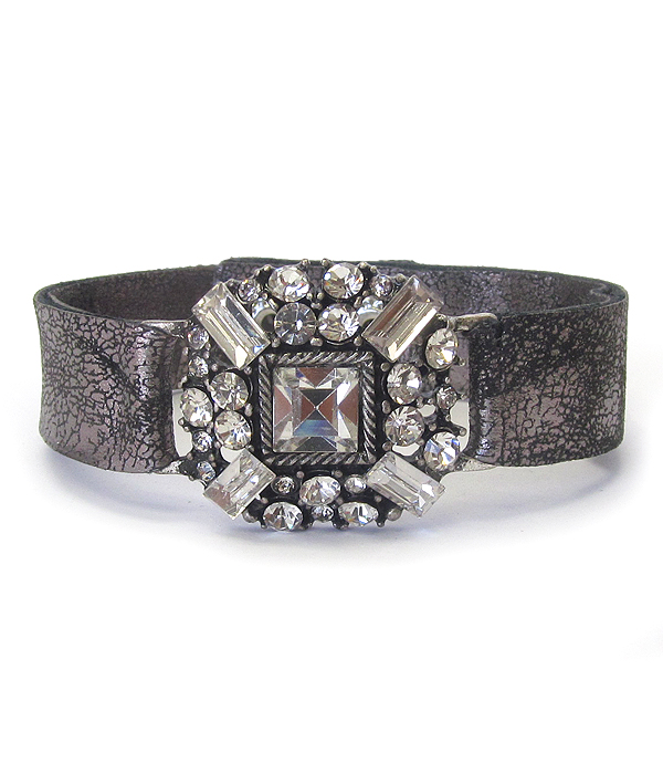 Crystal pendant leatherette band bracelet