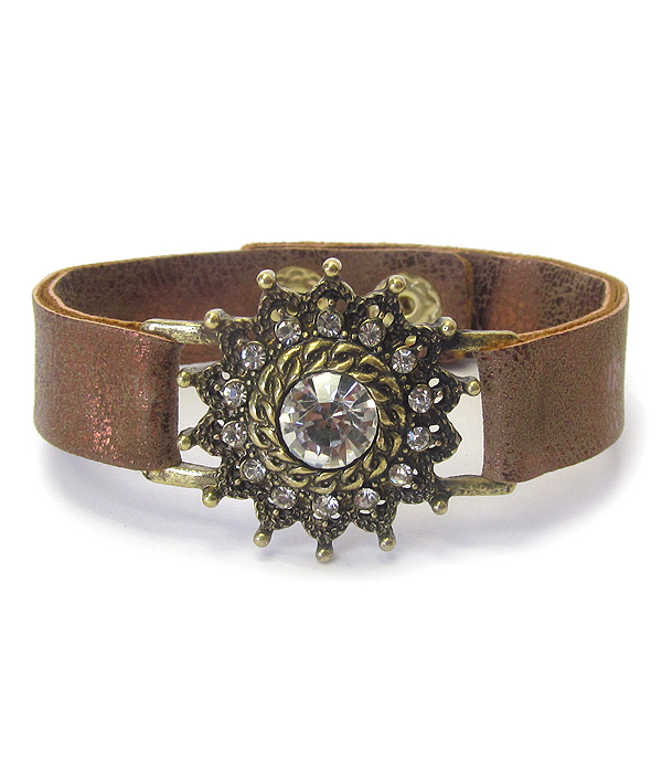 Crystal pendant leatherette band bracelet