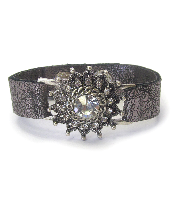 Crystal pendant leatherette band bracelet
