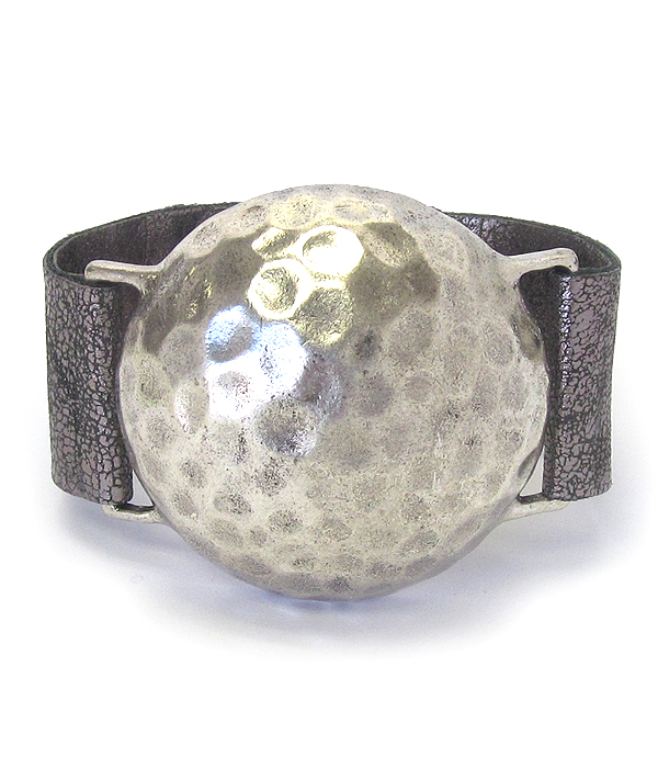 TEXTURED METAL DOME LEATHERETTE BAND BRACELET