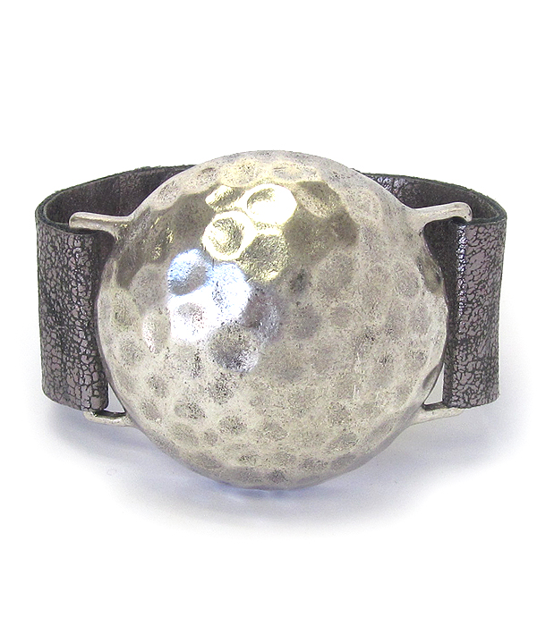 Textured metal dome leatherette band bracelet