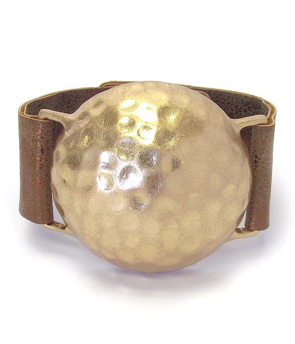 Textured metal dome leatherette band bracelet