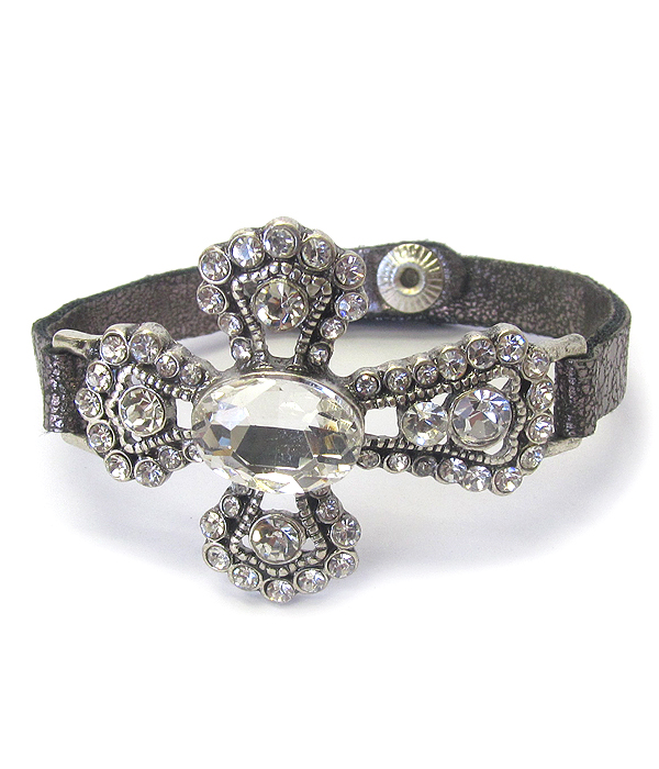 Crystal cross leatherette band bracelet