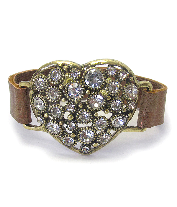 Crystal heart leatherette band bracelet