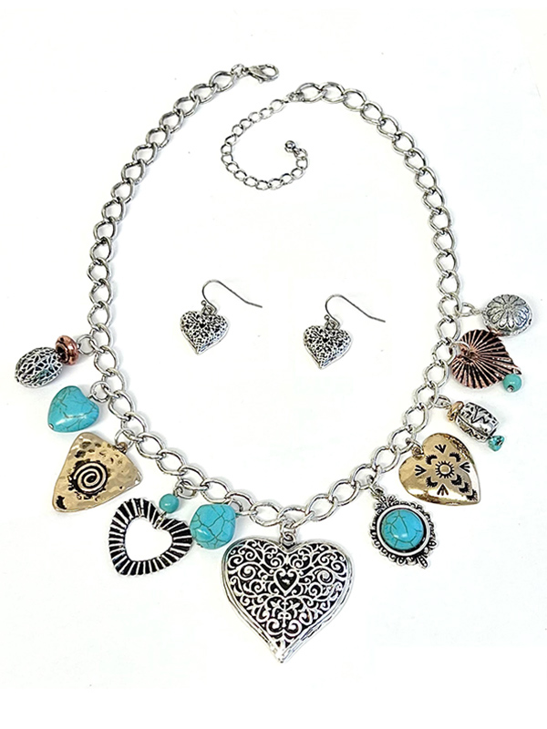 Multi vintage chaim dangle necklace set - heart