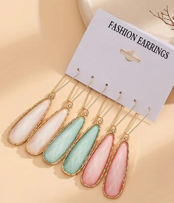 3 pair geometric resin teardrop earring