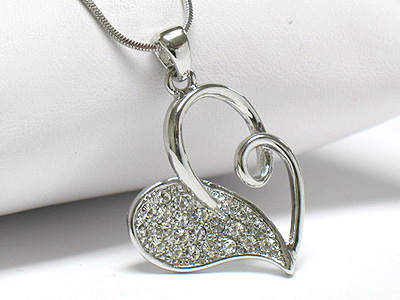 Made in korea whitegold plating  crystal half and half heart necklace -valentine