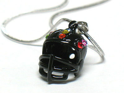 Crystal stud epoxy miniature football helmet necklace