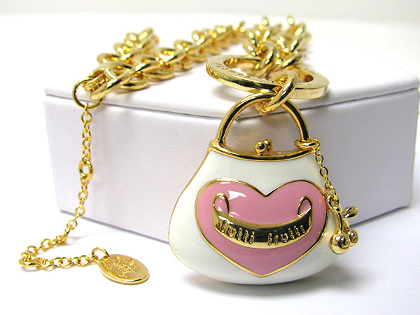 Epoxy metal handbag pendant necklace