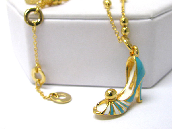 Epoxy metal high heel pendant necklace