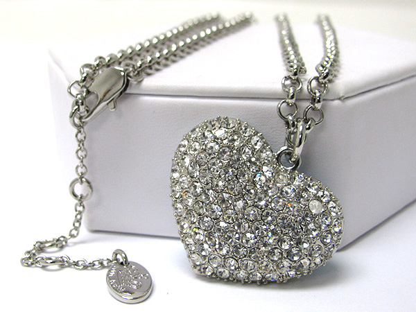 Crystal stud puffy heart pendant necklace
