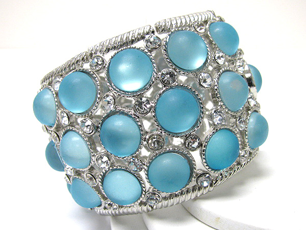 Crystal and glass deco wide metal stretch bracelet
