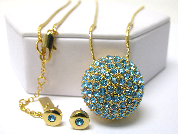 Crystal stud large ball pendant long necklace earring set