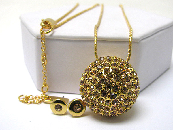 Crystal stud large ball pendant long necklace earring set