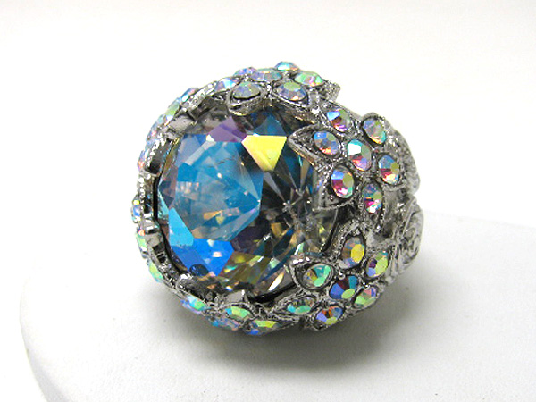 Facet stone  and crystal puffy stretch ring